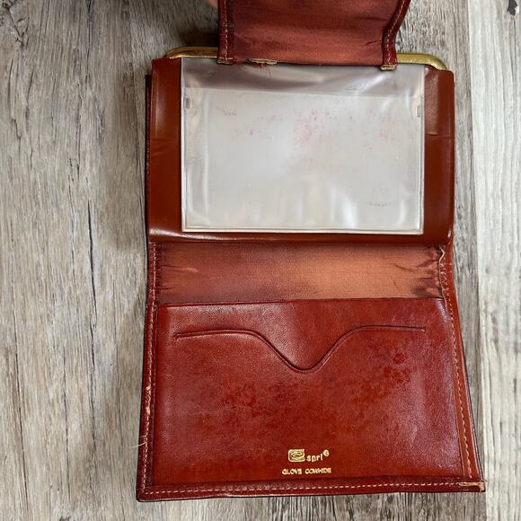 Vintage Brown Cowhide Leather Wallet with Coin Pouch Gold Clasp Grannycore Style - Picture 3 of 9